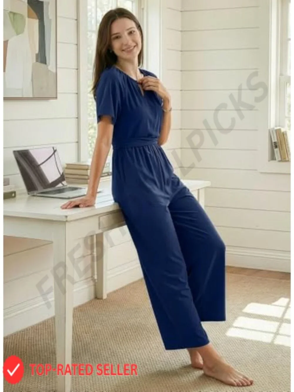 Wide Leg Jumpsuit for Women Dressy Casual One Piece Short Sleeve Elegant Romper